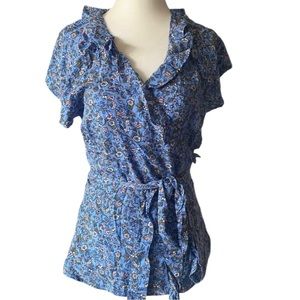 Old Navy Ruffled Collar Tie Belt Floral Wrap Top